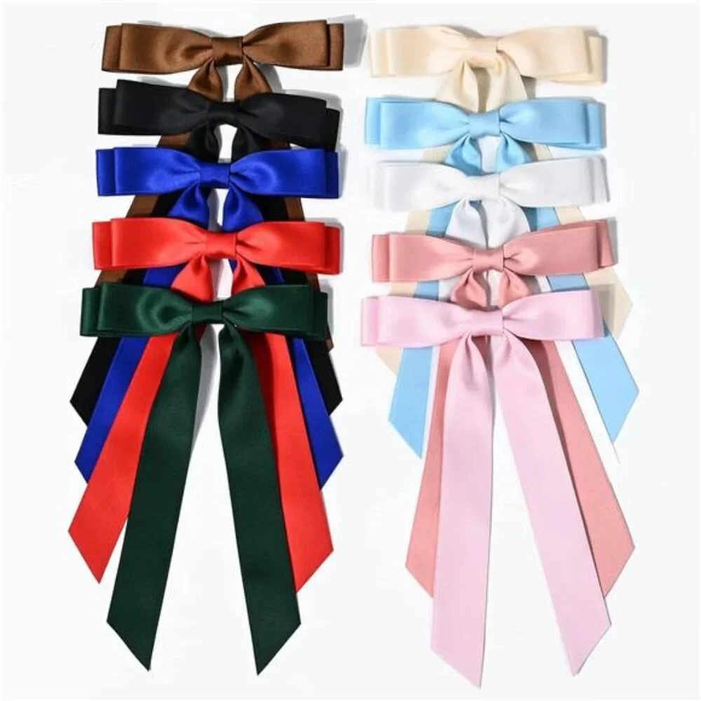 10PCS Silky Satin Hair‎ Bows Hair Clip Ribbon Accessories Ponytail for Girls